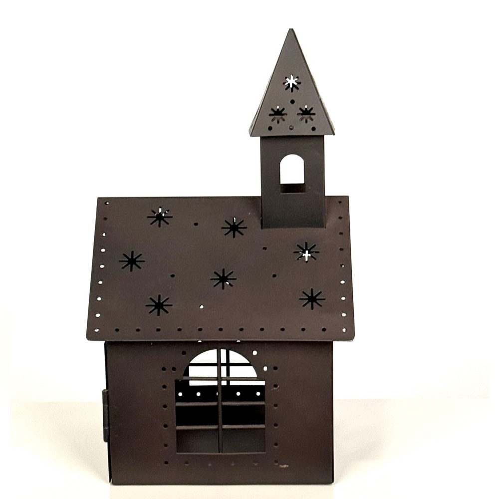 Adorable Metal Brown Church Votive Holder!